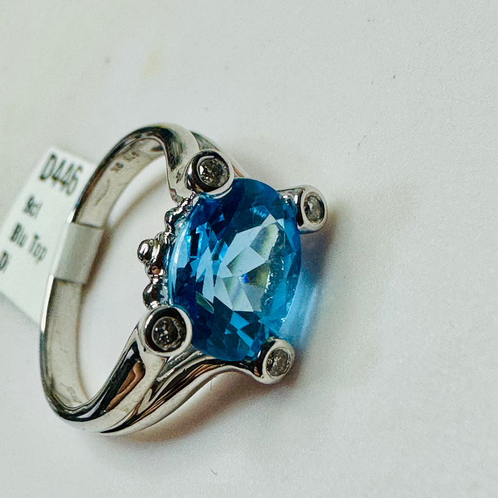 NEW 9ct Blue Topaz and Diamond Ring Size N 1/2 image 8