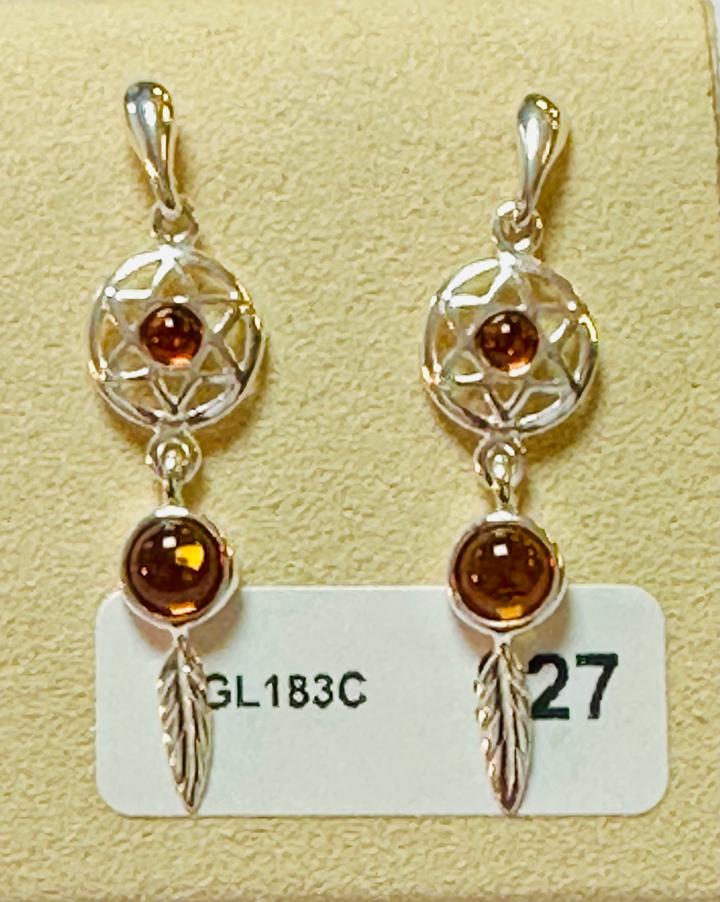 Sterling silver Amber dreamcatcher earrings image 0