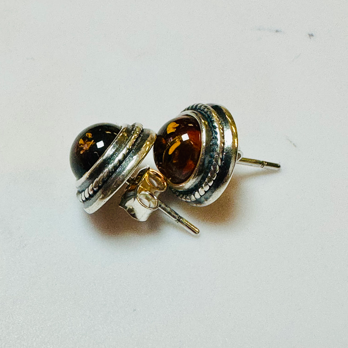 Sterling silver Amber stud earrings image 3