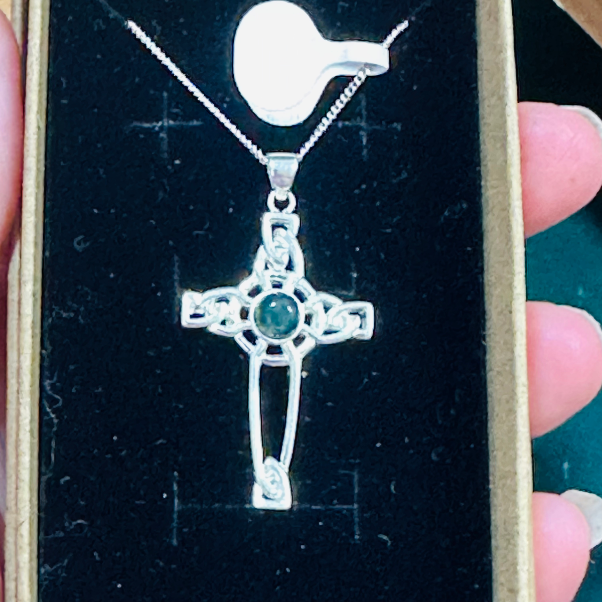 Sterling silver fillergree cross with moss agate  image 6