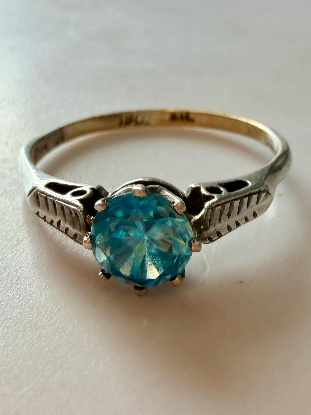 Art deco Blue Zircon Ring 18ct and silver size N1/2 image 5