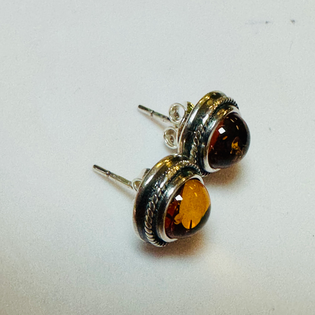 Sterling silver Amber stud earrings image 1