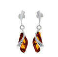 925 Sterling Silver & Genuine Baltic Amber Modern Drop Earrings image 0