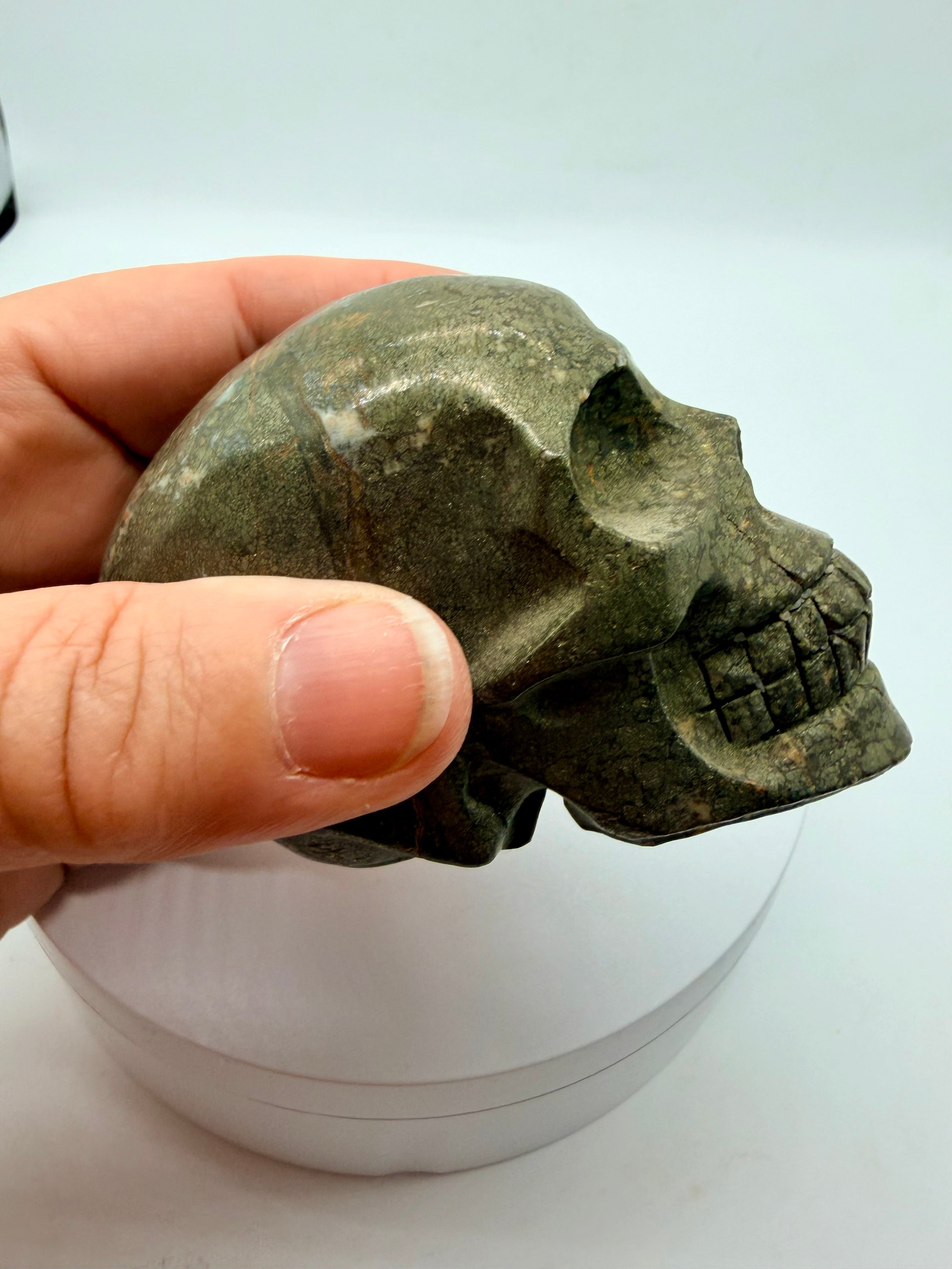 Pyrite carved Skull 6cm high heavy 54g nice model image 7