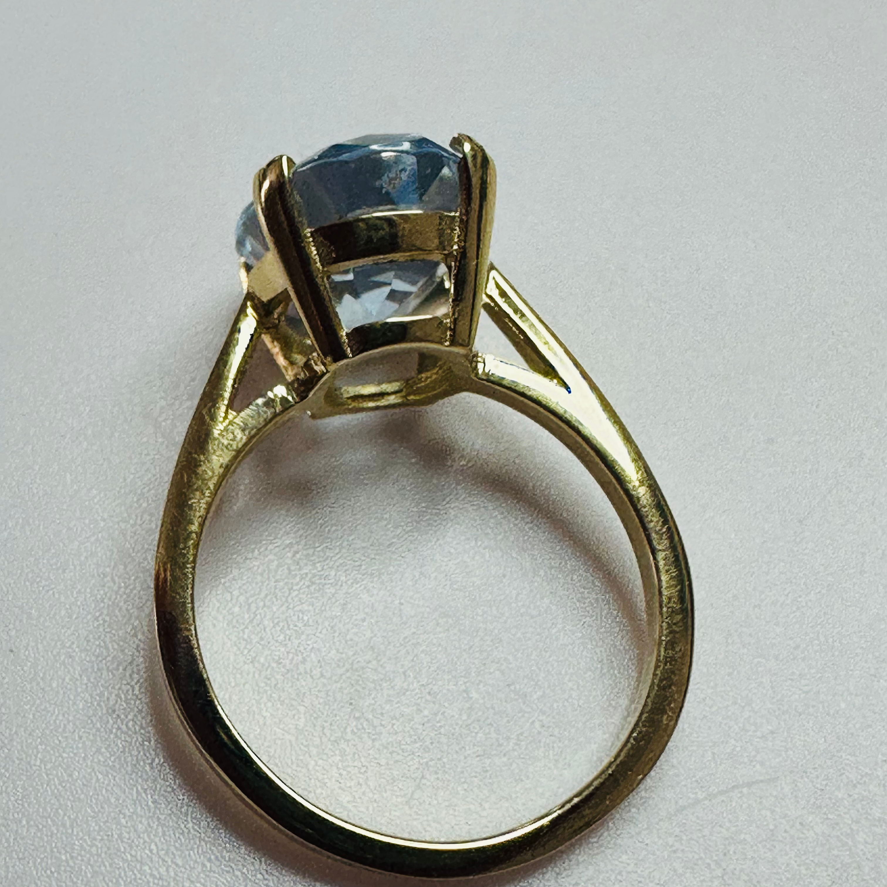 Hand cut Synthetic Sapphire baby blue 9ct yellow gold ring sizeN image 3