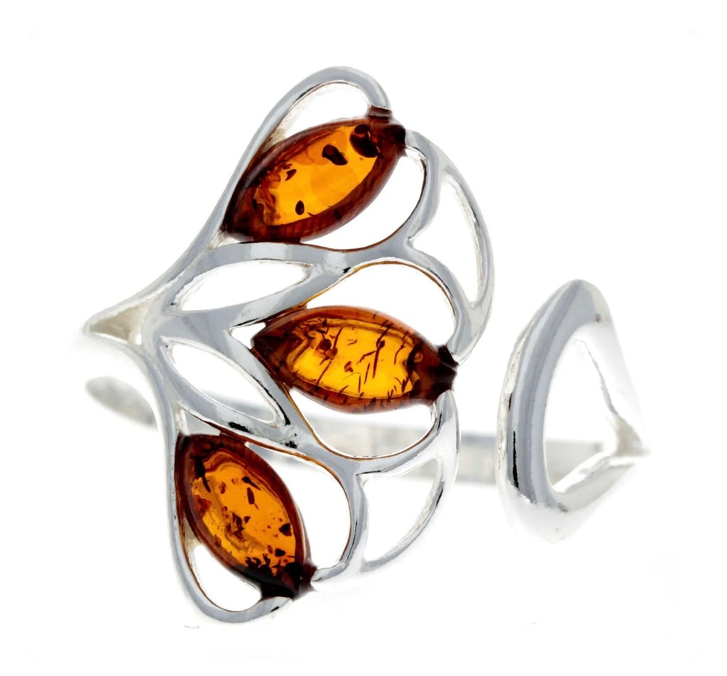 925 Sterling Silver & Genuine Baltic Amber Adjustable Modern Ring image 0