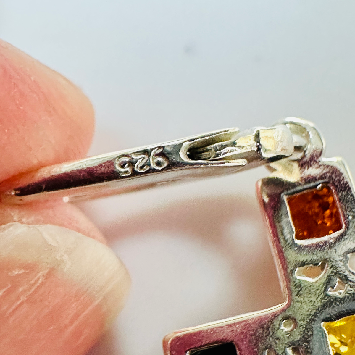 New Sterling silver Amber Multi coloured Cross earrings image 6
