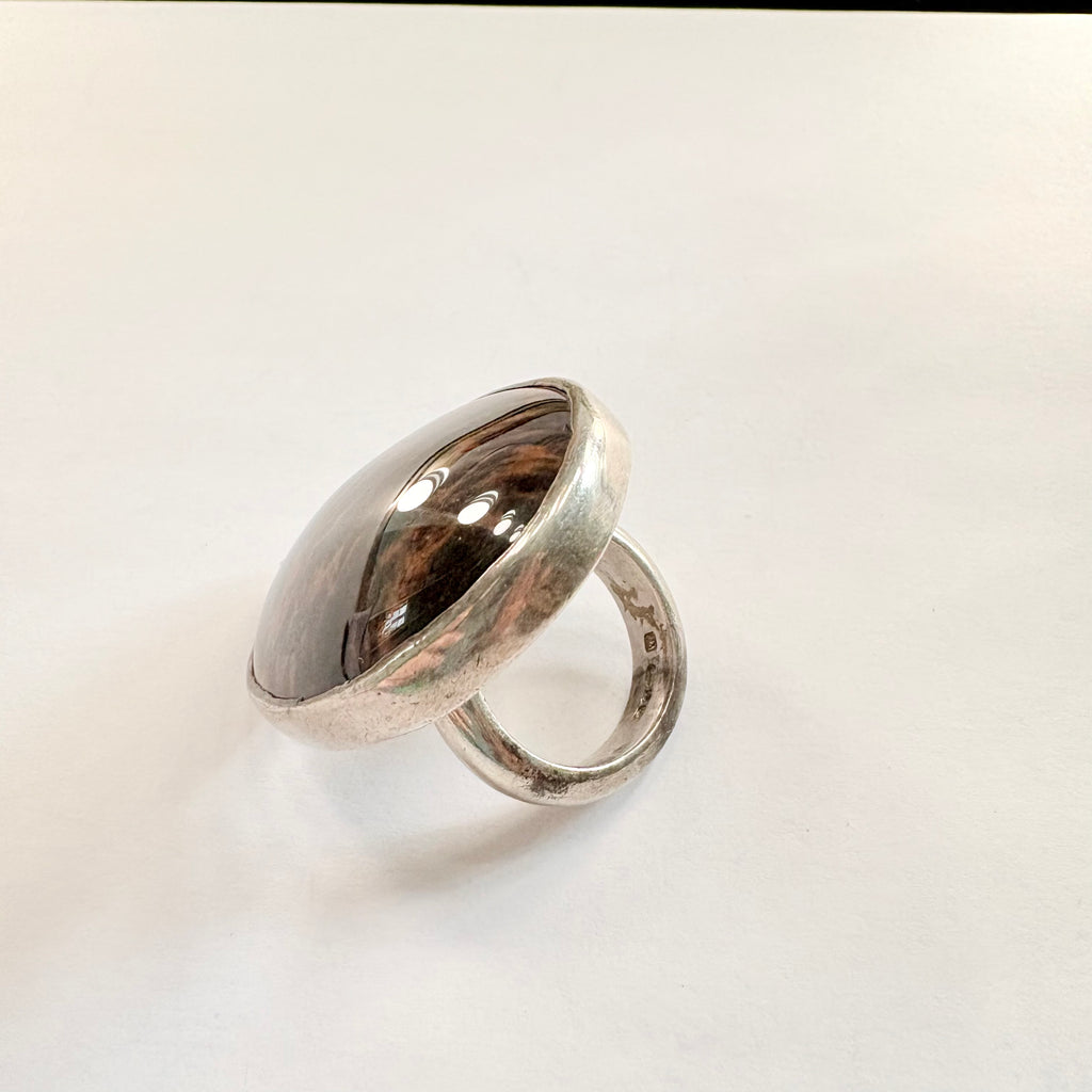 Vintage Mahogany Obsidian Sterling Silver Ring Tiger Striped Large Oval image 1