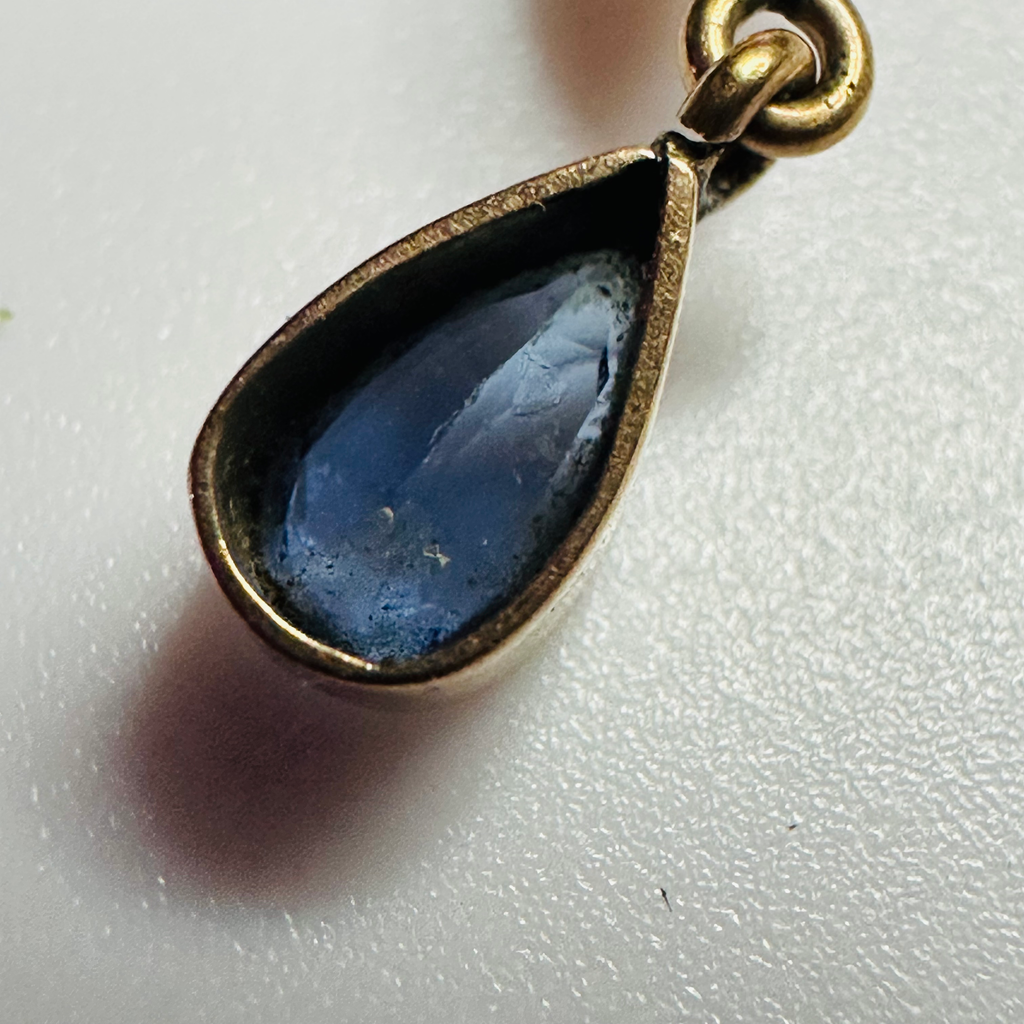 Antique pendant/brooch green gemstone doublet and a blue sapphire image 5