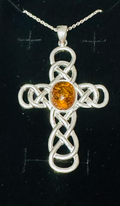 New Large sterling silver Celtic Amber cross 18inch  image 0