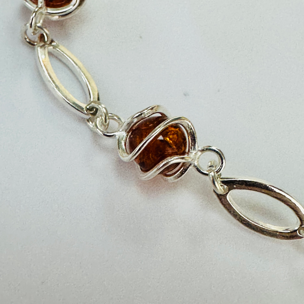 New Sterling Silver Amber Cognac Bracelet 8 inch adjustable image 3