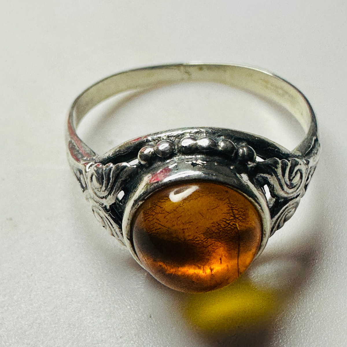 Sterling silver and Amber ring size O1/2 image 2