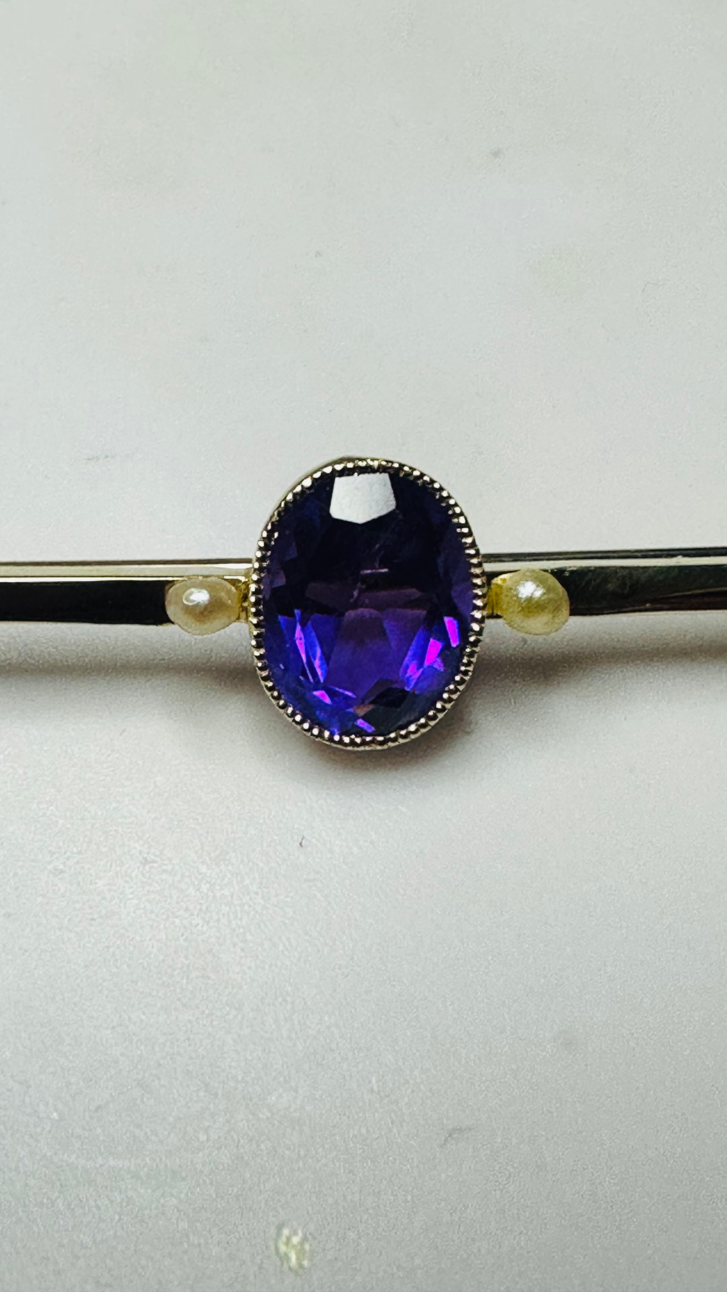 Antique 14ct Deep Purple amethyst and pearl brooch 54mm image 8