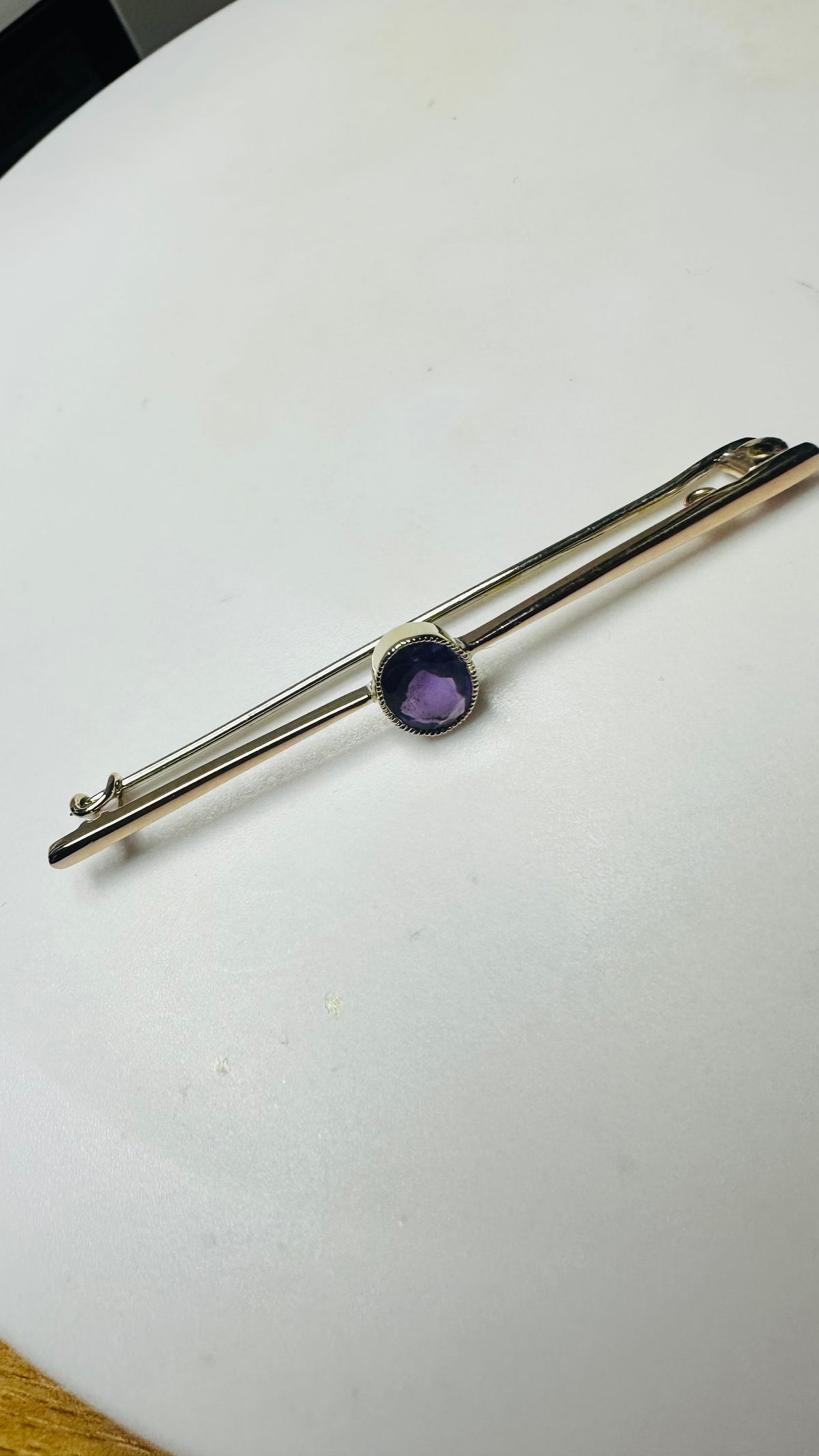 9ct yellow gold and Amethyst brooch 55 mm mill grain setting image 1