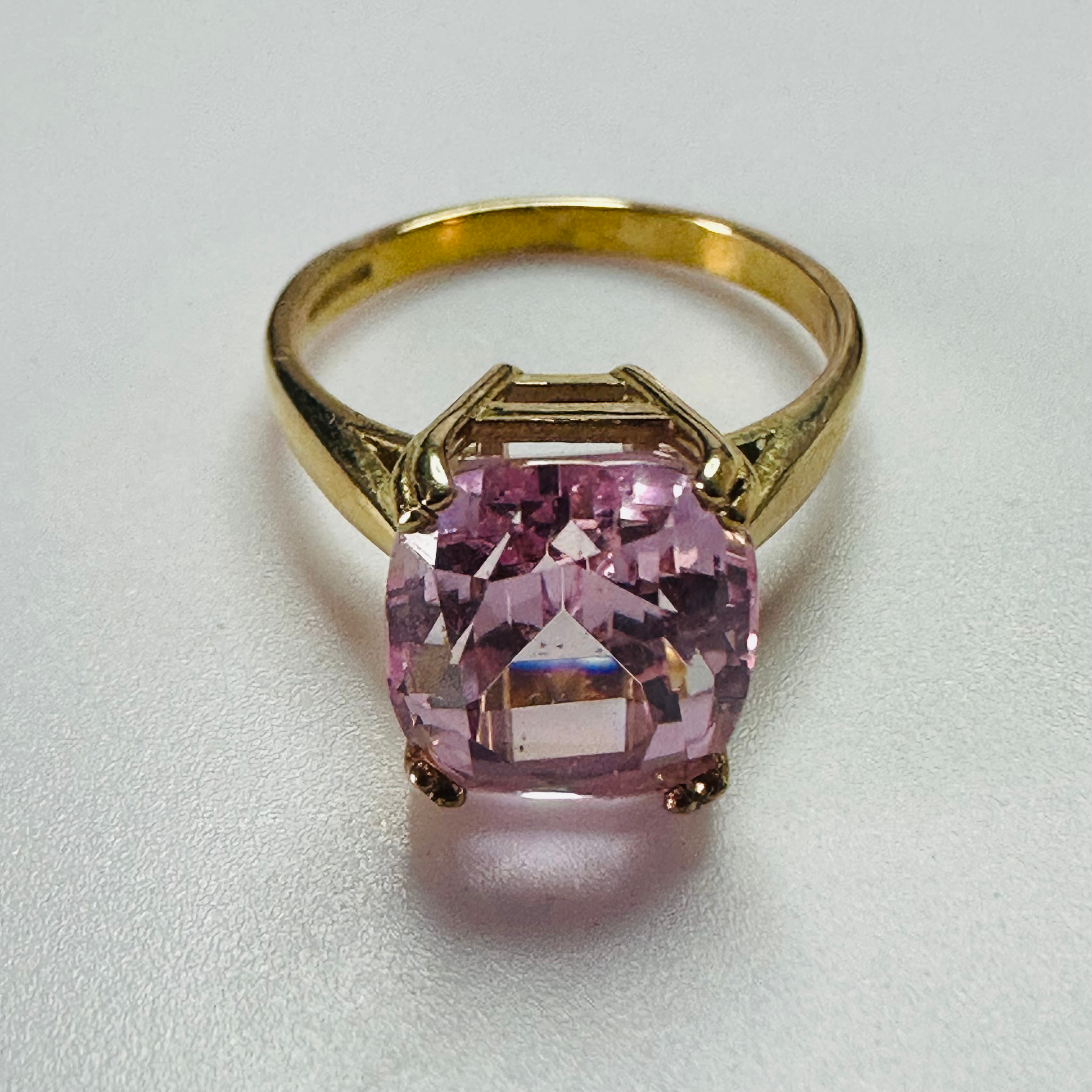 Hand cut Synthetic Sapphire Pale Pink Yellow 9ct yellow gold ring sizeN image 2