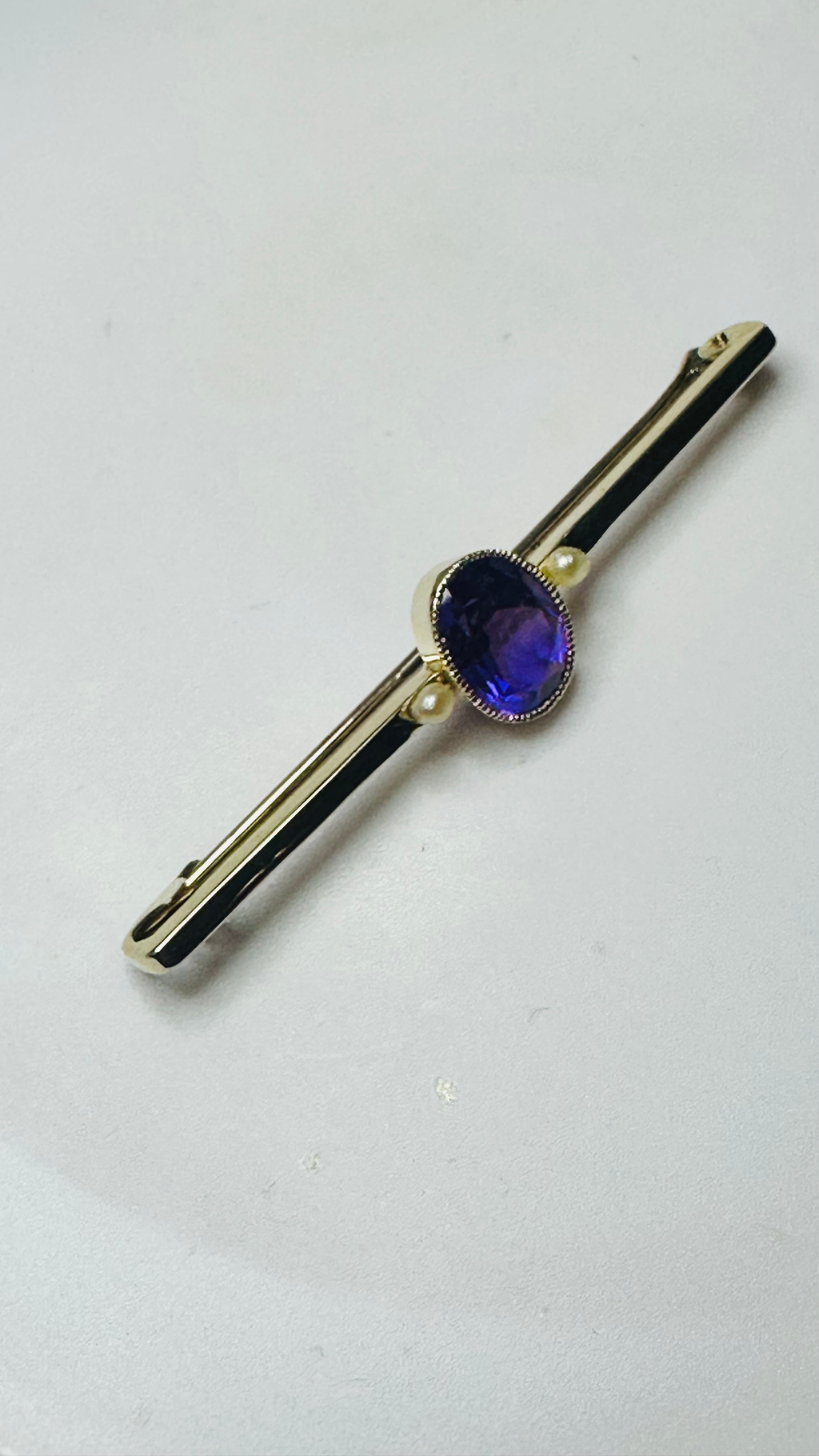 Antique 14ct Deep Purple amethyst and pearl brooch 54mm image 7
