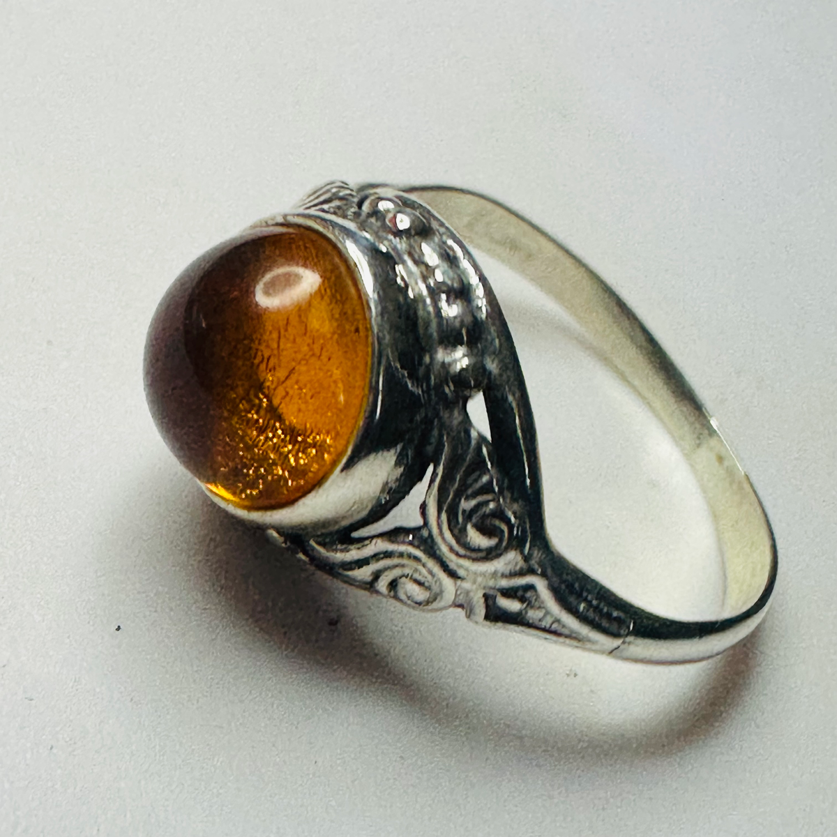 Sterling silver and Amber ring size O1/2 image 5
