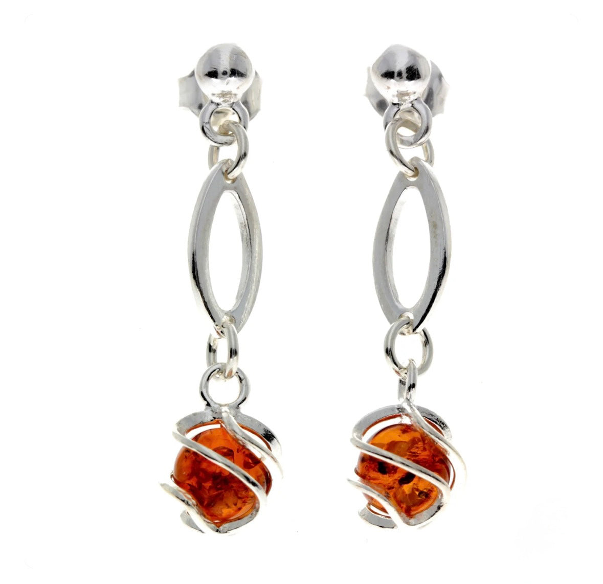 925 Sterling Silver & Baltic Amber Modern Drop Earrings image 0