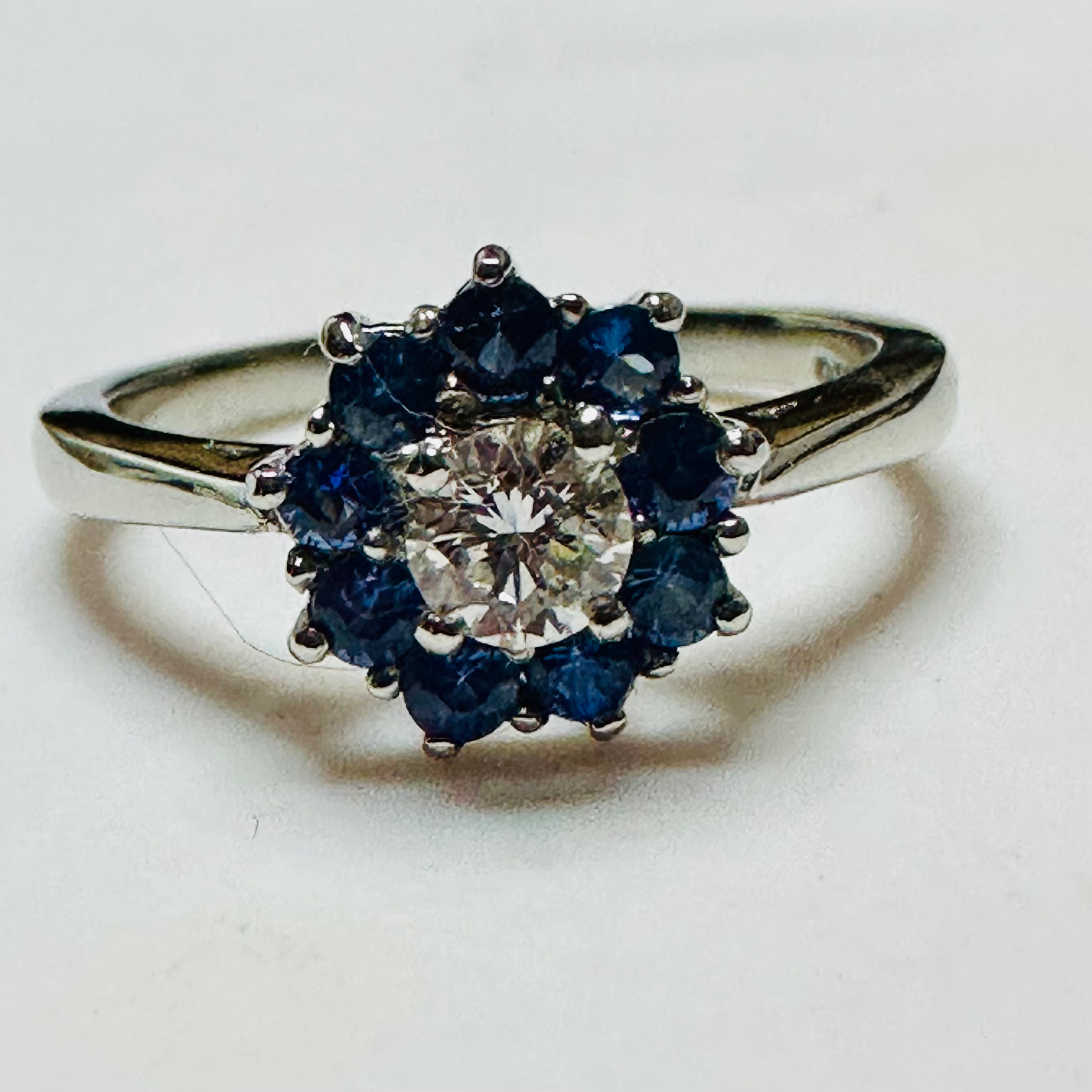 New  Platinum Diamond and Sapphire ring size m image 4