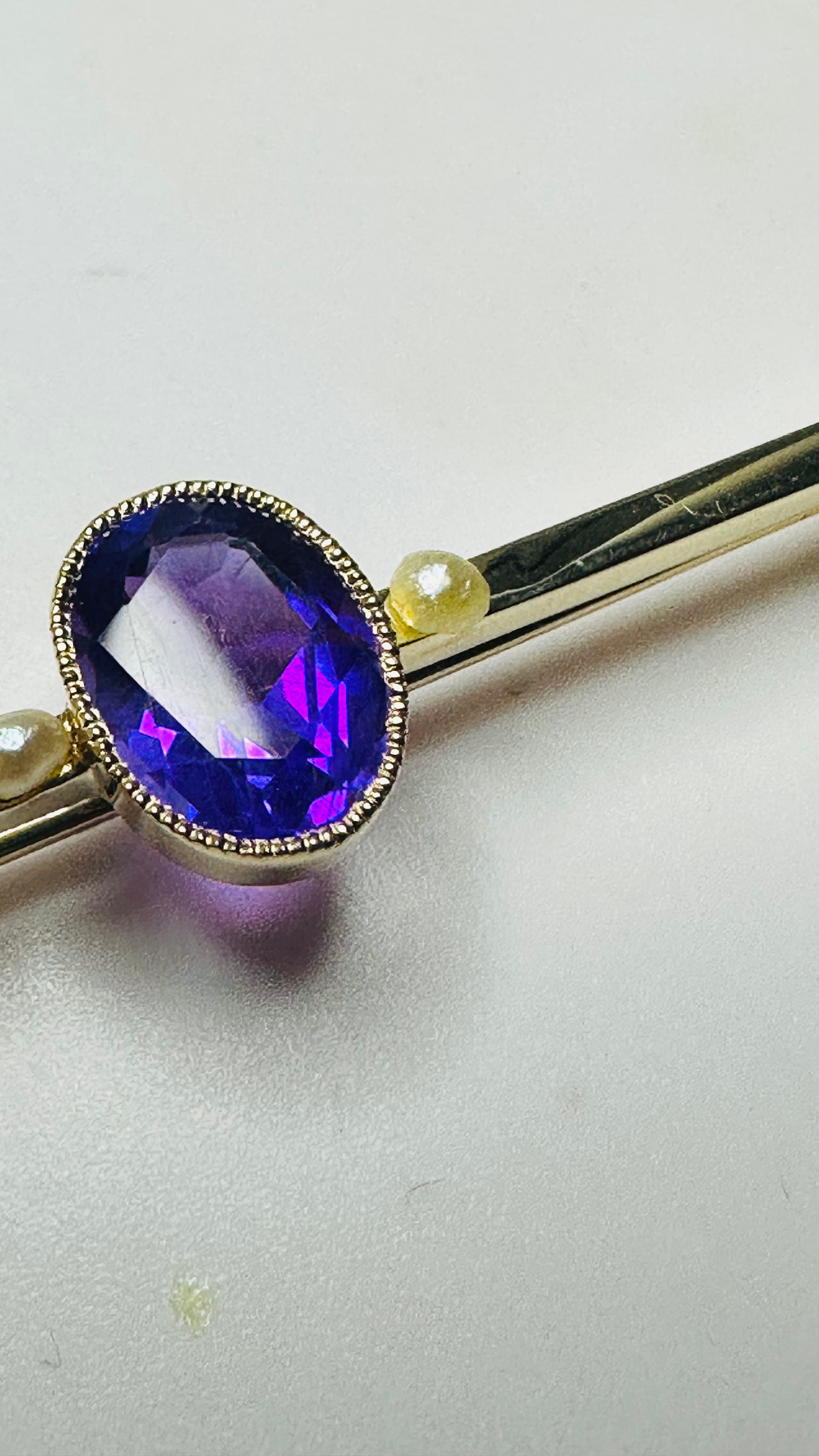 Antique 14ct Deep Purple amethyst and pearl brooch 54mm image 3