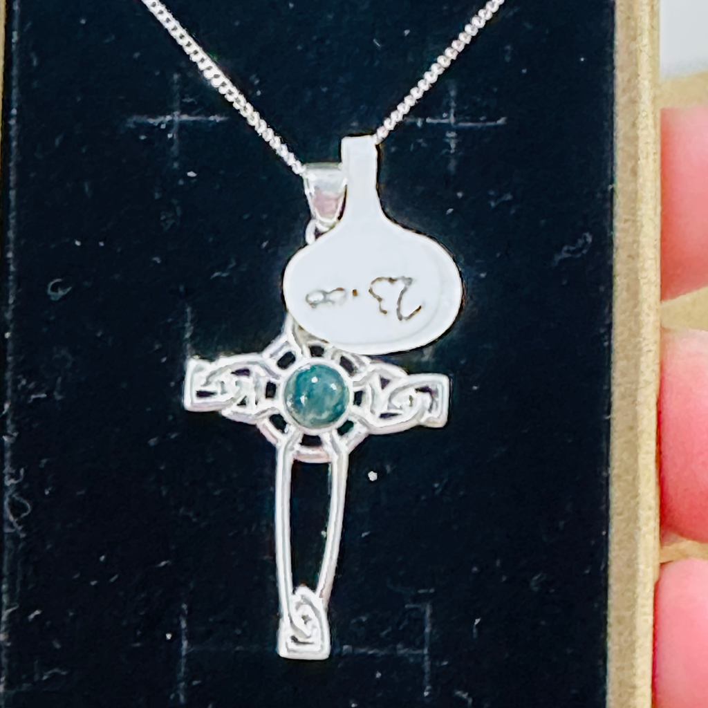Sterling silver fillergree cross with moss agate  image 5