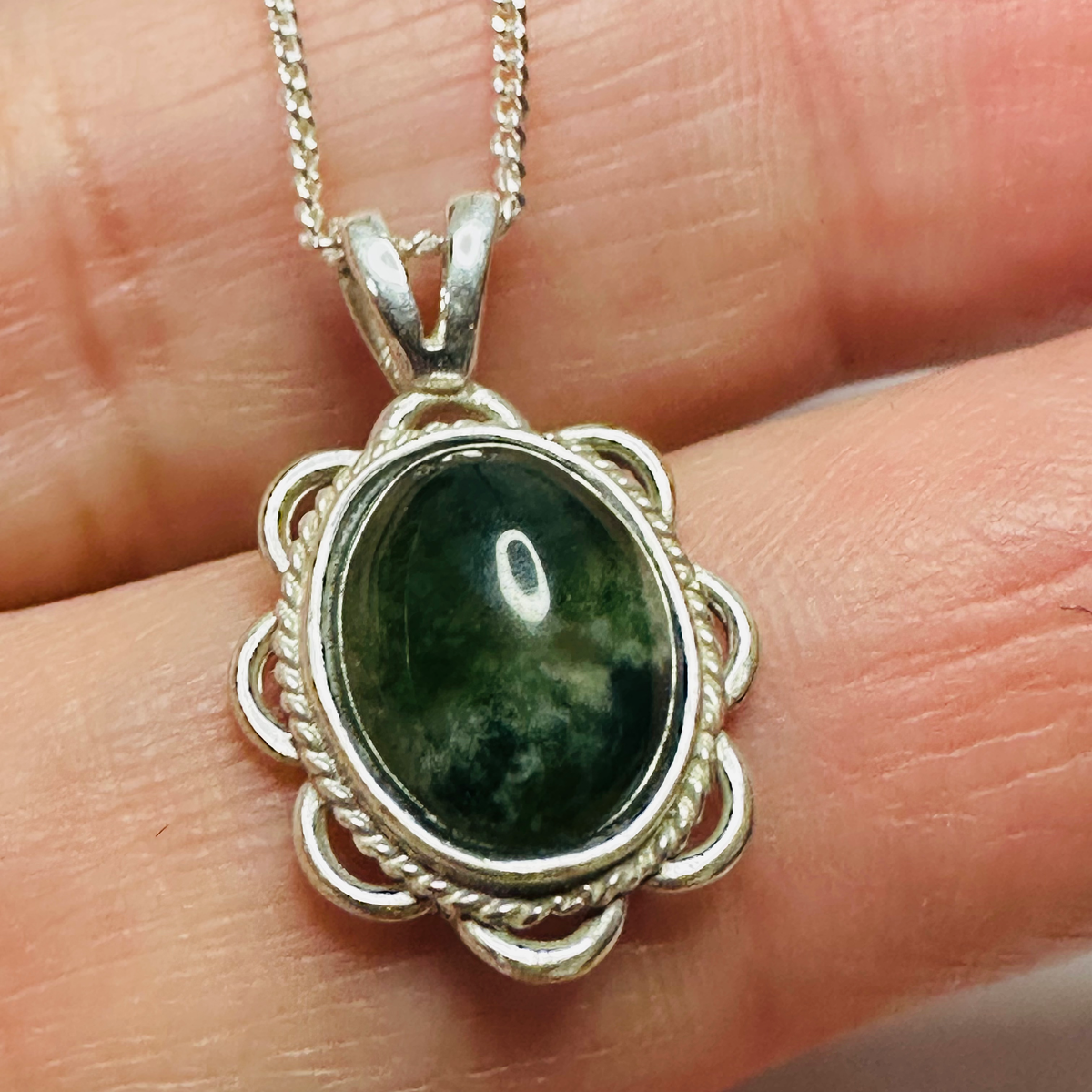 Sterling silver Moss agate pendant 18inch image 1