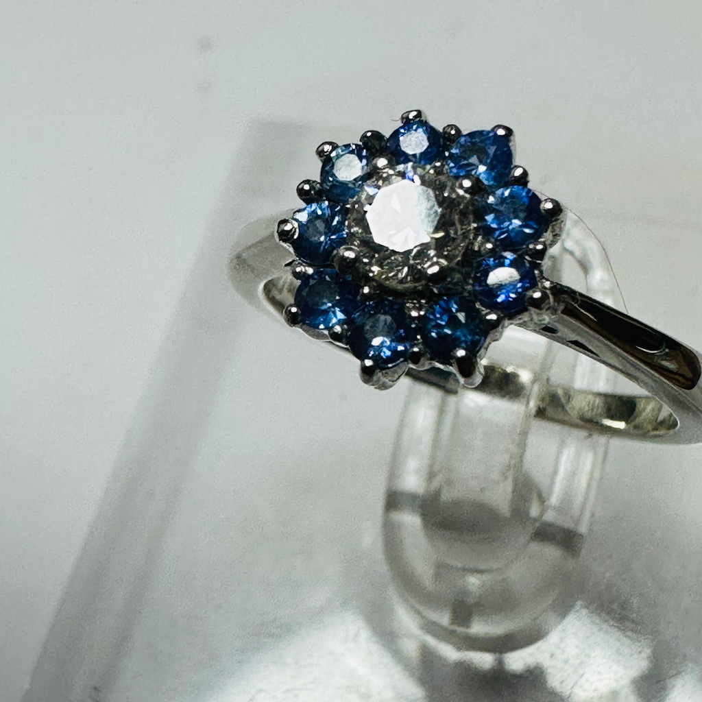 New  Platinum Diamond and Sapphire ring size m image 1