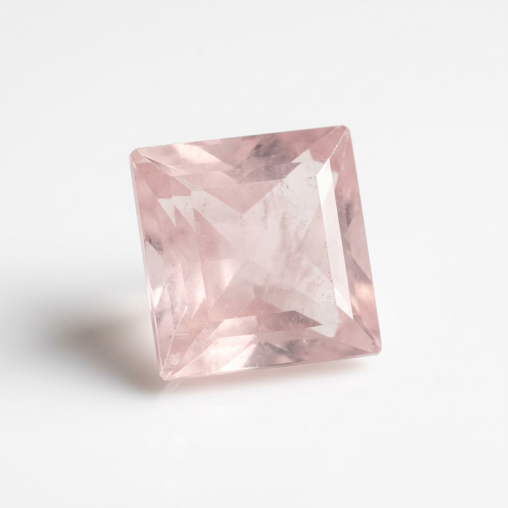 Illustrative 5mm square rose quartz gemstone on a white background