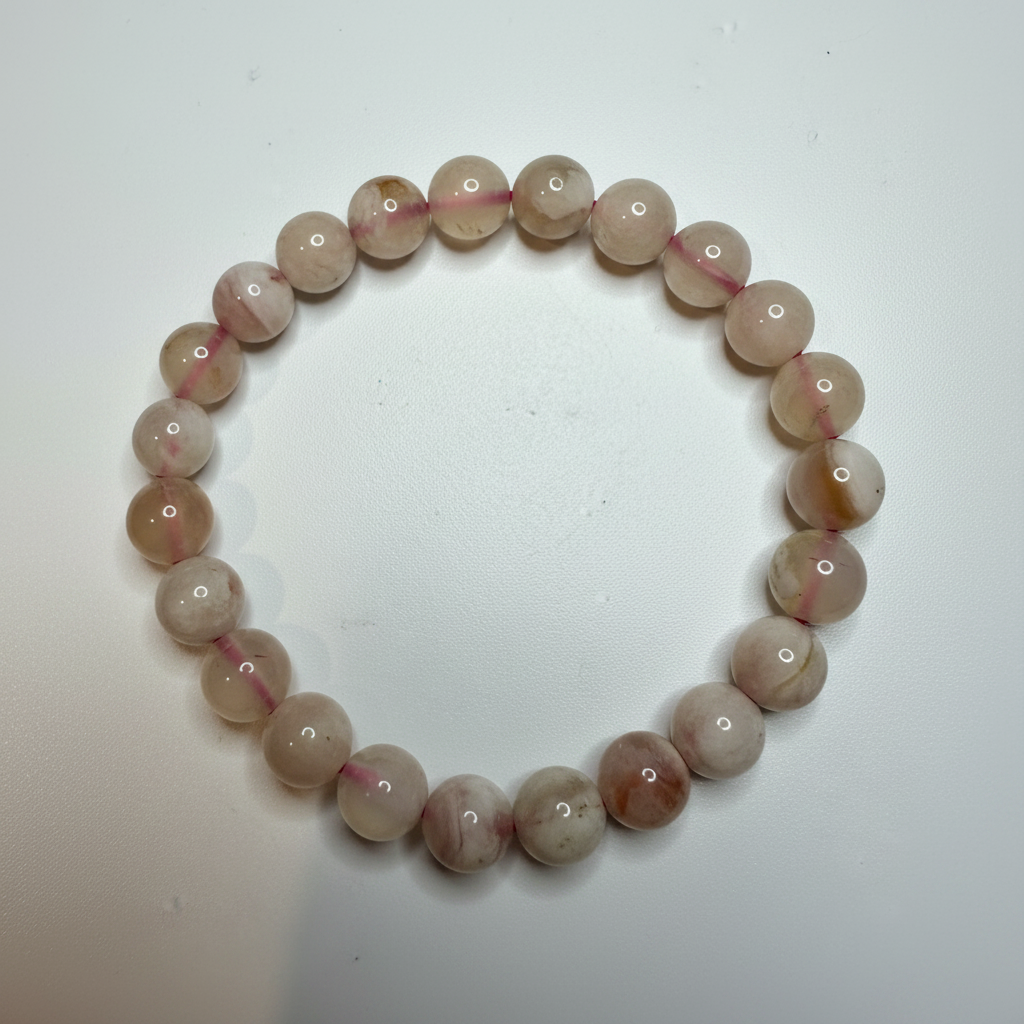 Flower Agate beaded bracelet 8mm beads soft pink and cream tones