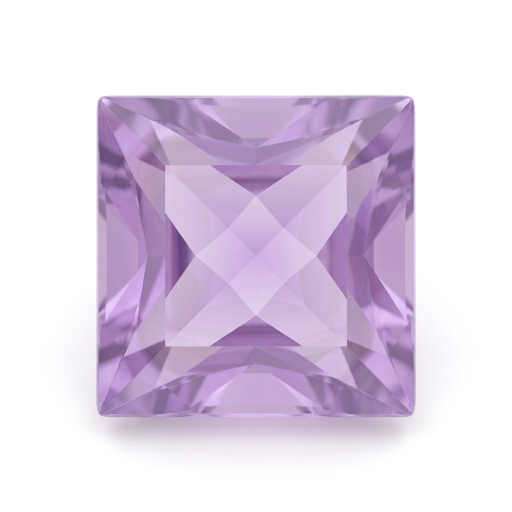 AI-generated illustration of a light lavender square amethyst gemstone, not the actual stone