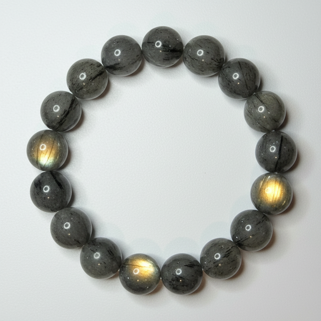 Labradorite beaded bracelet 12.5mm large beads golden flash
