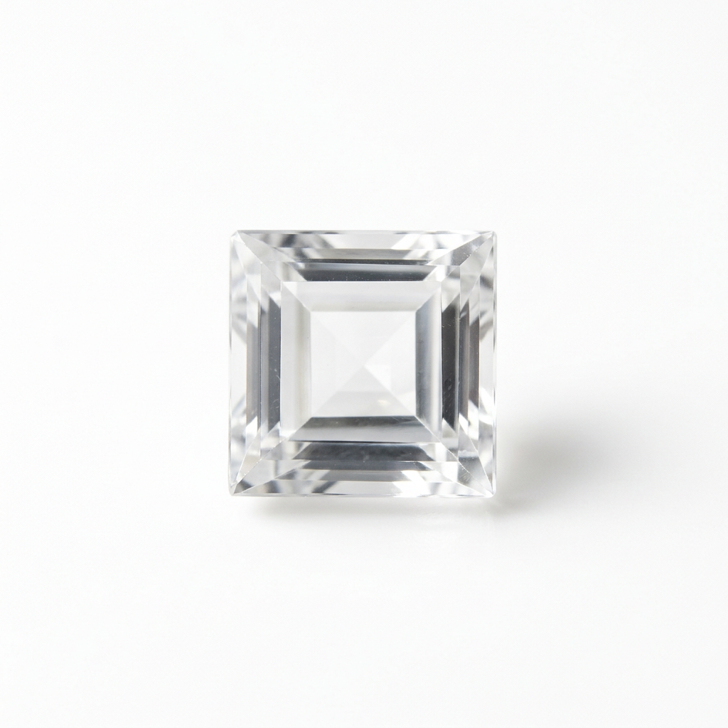 AI-generated illustration of a square white topaz gemstone, not the actual stone