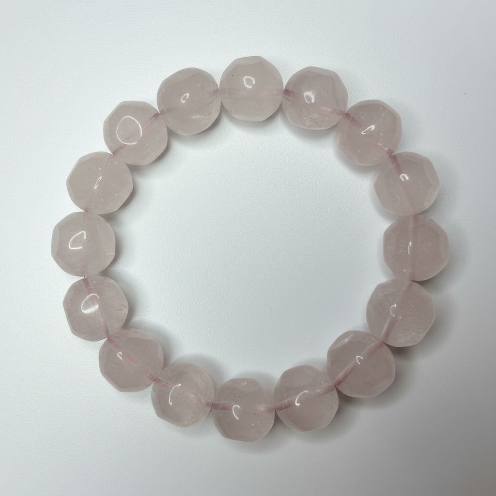 Rose Quartz faceted cushion shaped bead bracelet 10mm pale blush pink