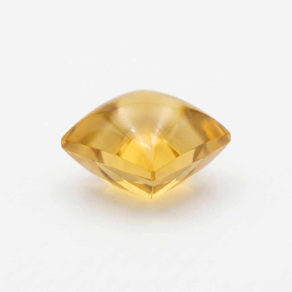 AI-generated illustration of a golden-yellow square buff-top citrine gemstone, not the actual stone