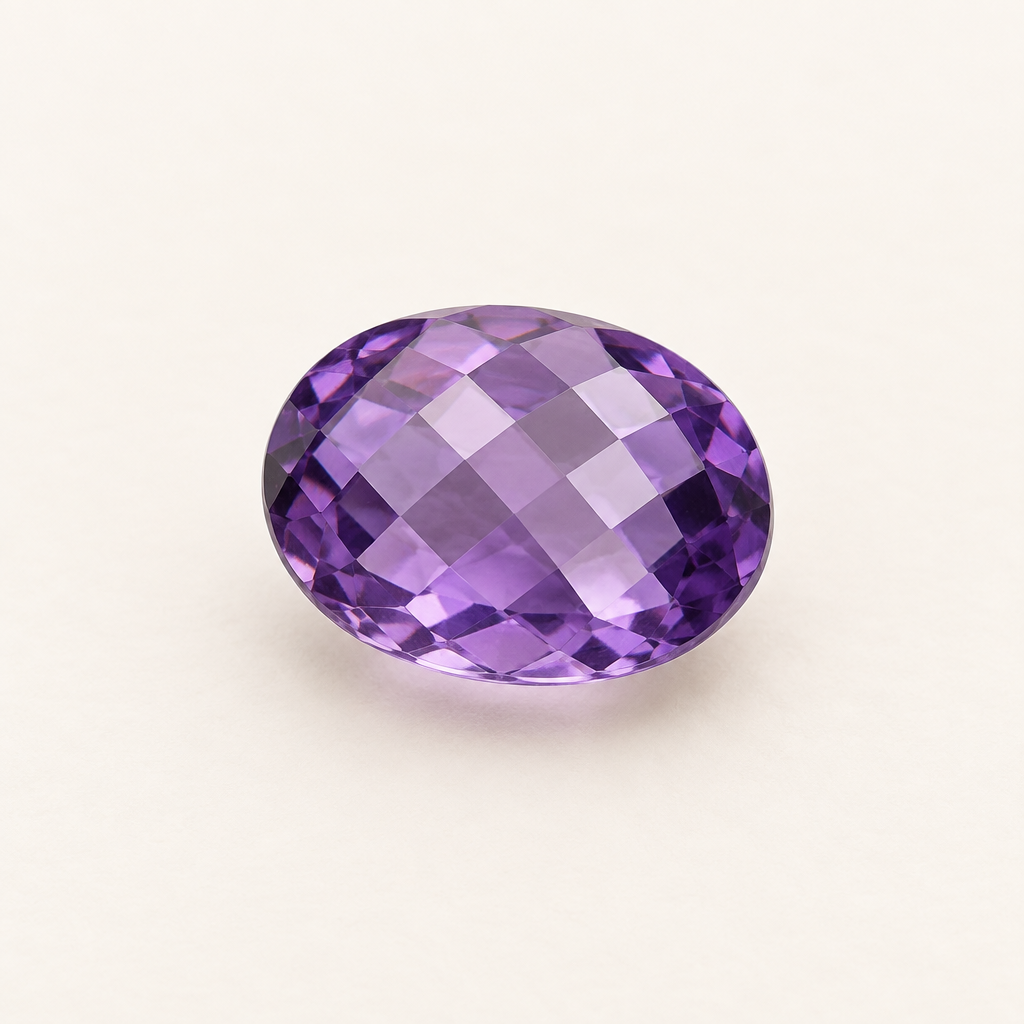 Mid-toned amethyst, 6x4 oval, checkerboard cut