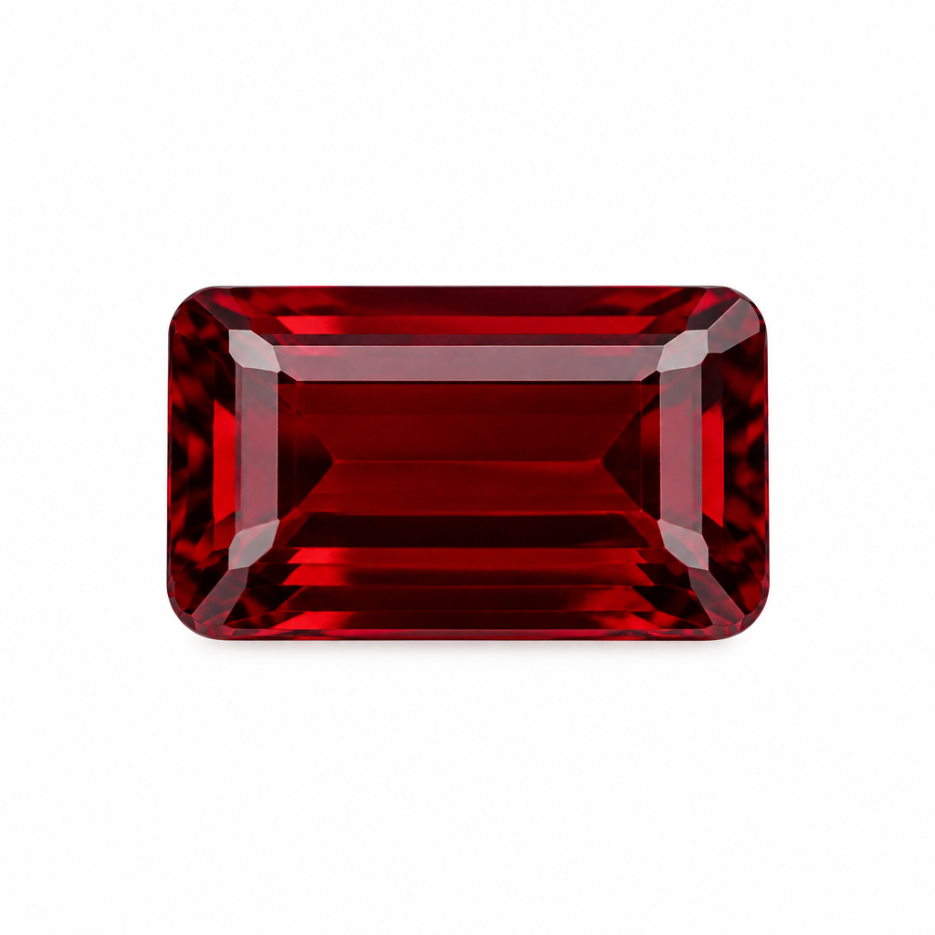 Pyrope garnet baguette 6x4mm with round corners on white background
