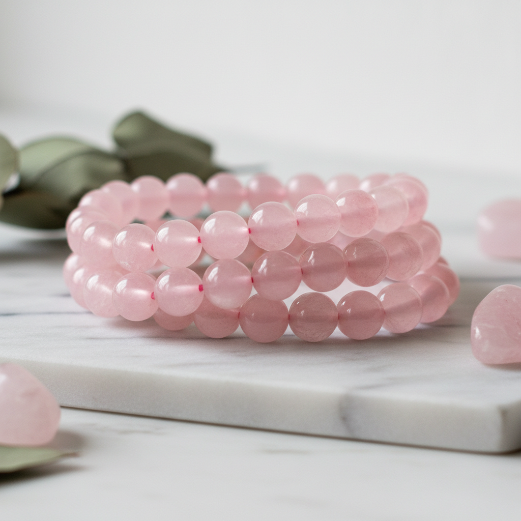 Rose Quartz beaded bracelet  8.5mm beaded in soft pinks